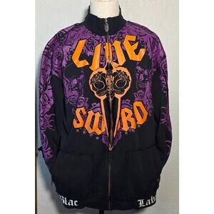 Y2K Blac Label Men’s XXXL Full Zip Graphic Jacket Double-Sided Distressed Black